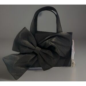 NWT Nordstrom Black Bow Satin Purse Bag Clutch with Snap Closure Crossbody New!